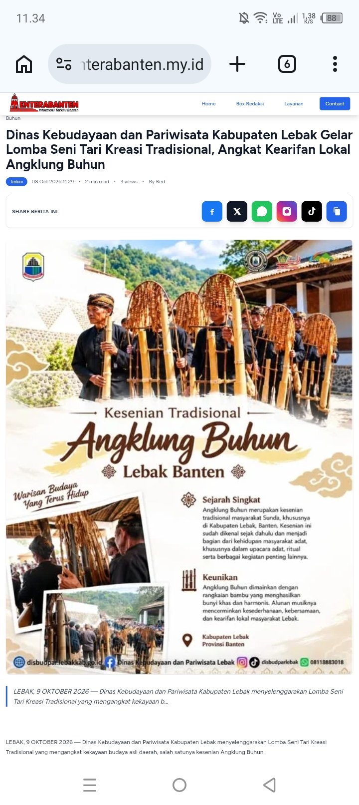 Dinas Kebudayaan dan Pariwisata Kabupaten Lebak Gelar Lomba Seni Tari Kreasi Tradisional, Angkat Kearifan Lokal Angklung Buhun